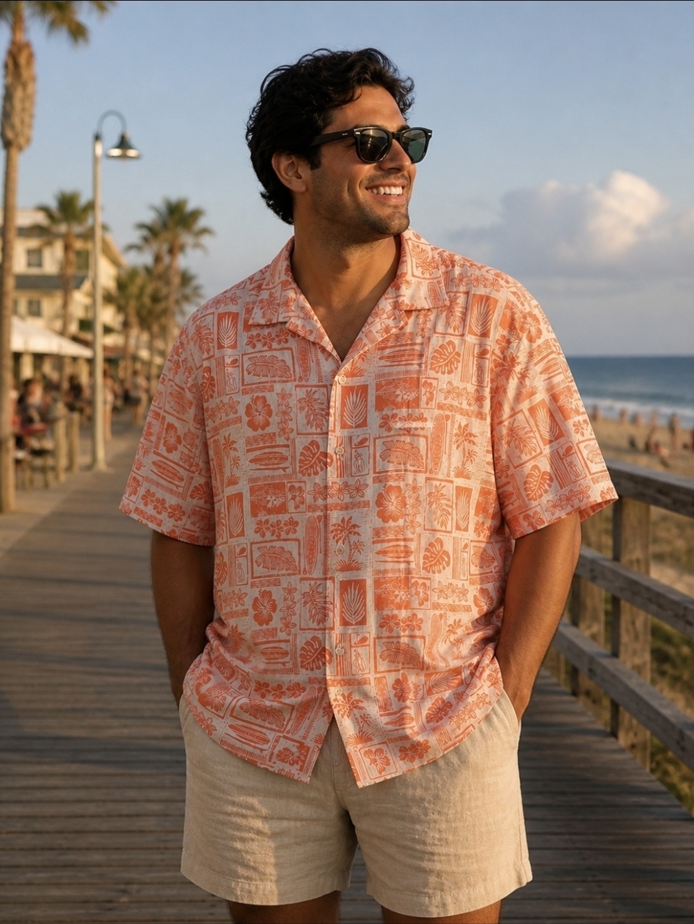 Tommy Bahama XXL Luxury Tropical Camp Shirt Cantaloupe White Cotton Blend Hawaii